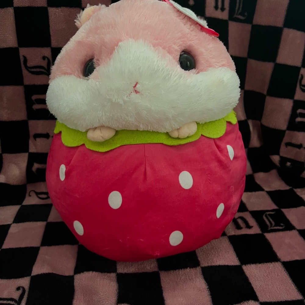 Pink and White Stuffed Hamster Toy
